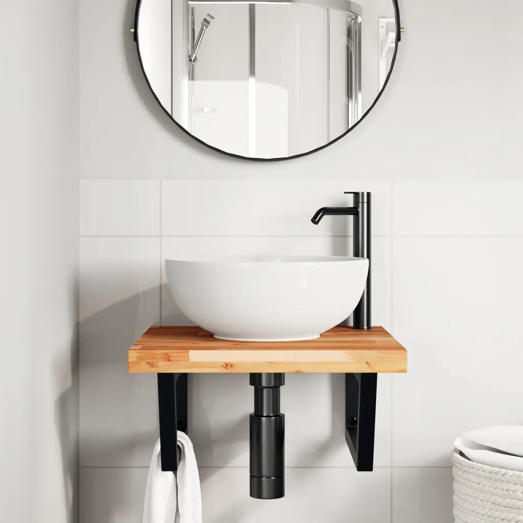 vidaXL Ripiano a Parete per Lavabo in Acciaio e Massello di Acacia