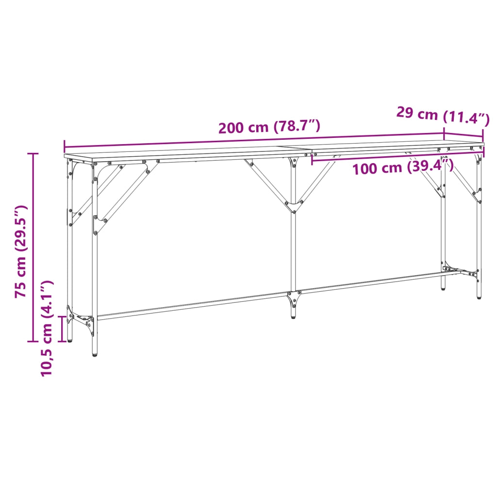 Tavolo Consolle Rovere Artigianale 200x29x75 cm Legno Ingegnerizzato