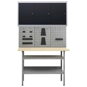Banco da lavoro da 120 cm con 3 pannelli a parete e 1 mobiletto da garage tavolo da lavoro grigio/nero 02_0003662