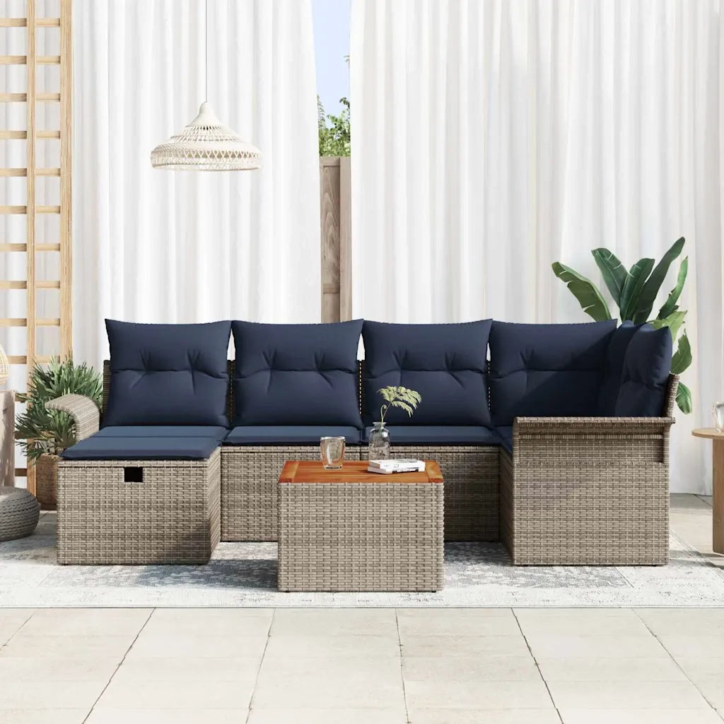 Set Divano da Giardino con cuscino 7 pcs Grigio polyrattan