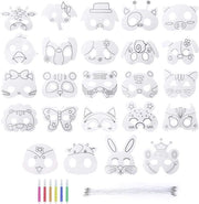 Maschere per bambini - maschere bianche animali da colorare per Halloween, Natale, compleanni, spettacoli, feste tematiche, carnevale - 24 pezzi