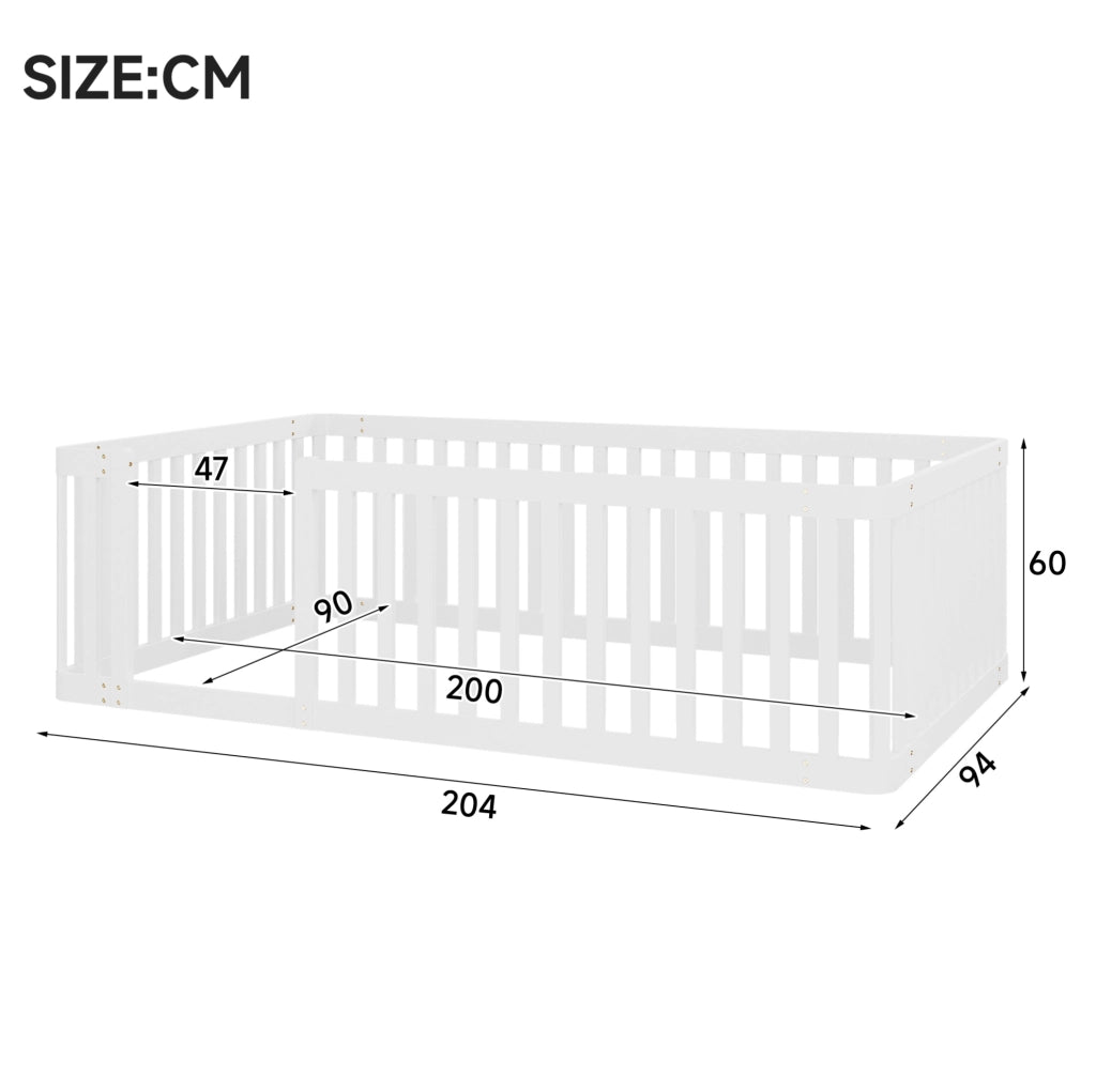 Letto per bambini 90x200 cm con recinto semichiuso in legno di pino bianco