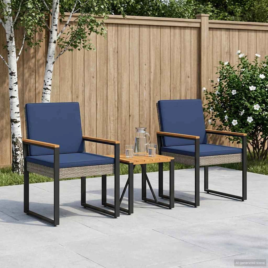 Set Mobili da Esterno 3 pz Grigio e Blu Navy polyrattan 42025334