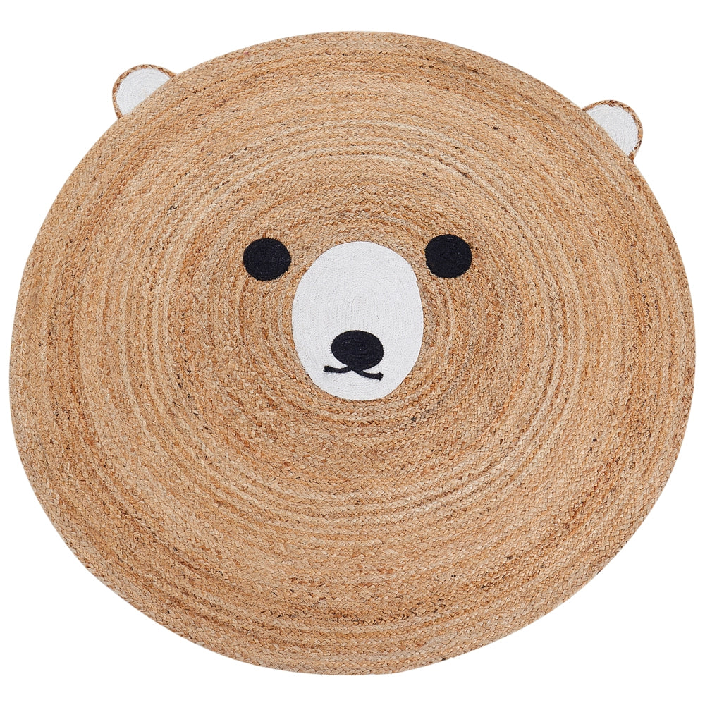 Tappeto Beige Juta ø 120 cm Rotondo Orso decorativo Stile Boho Soggiorno Bambini Camera dei bambini