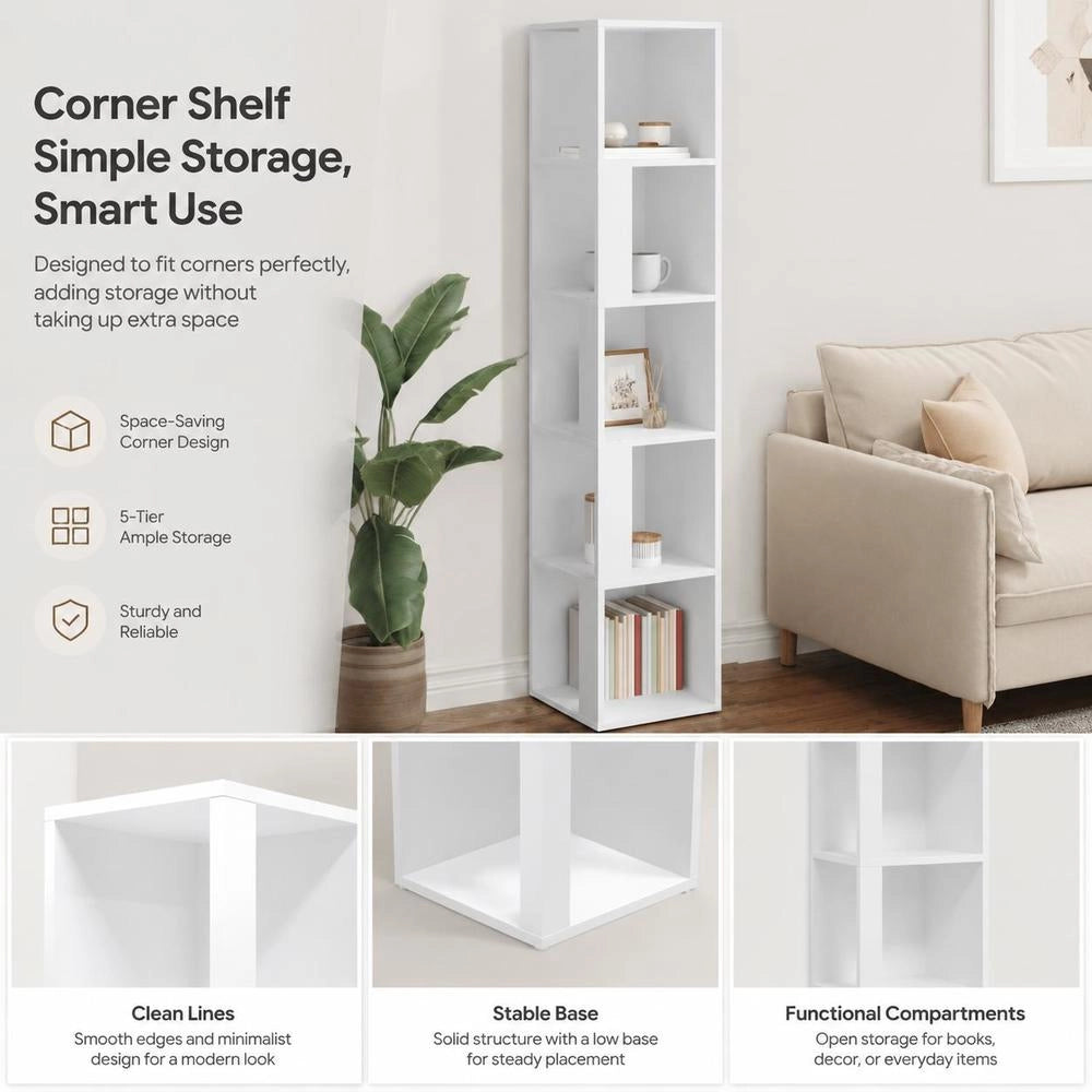 Corner Shelf, White, 33x33x164.5 Cm, Wood-based Material