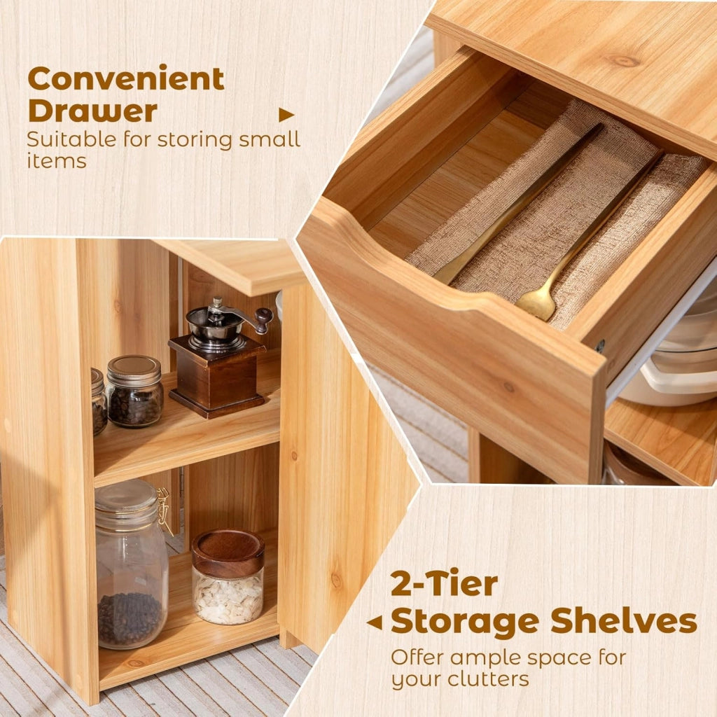 Tavolo Pieghevole da Cucina, Tavolo da Pranzo Piccolo Pieghevole con 2 Ruote, Tavolo da Cucina Mobile con 1 Cassetto e 2 Ripiani, Tavolo da Pranzo in Legno