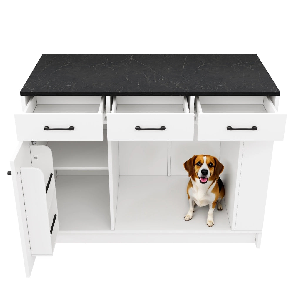 Carrello da Cucina con 3 Cassetti; Porta Spezie; Ripiano Regolabile e Vano Aperto; in MDF; Bianco