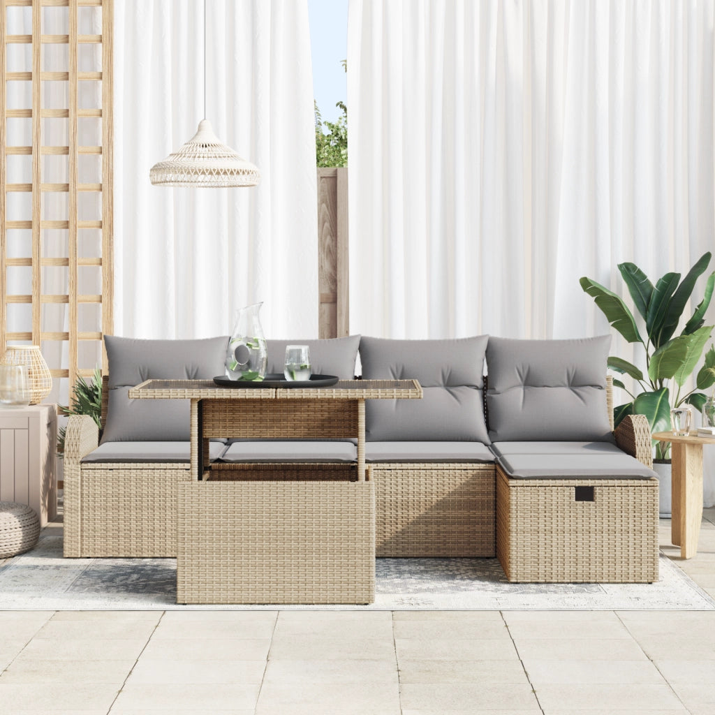 Set Divano Giardino 6 Pezzi con Cuscini Beige Polyrattan