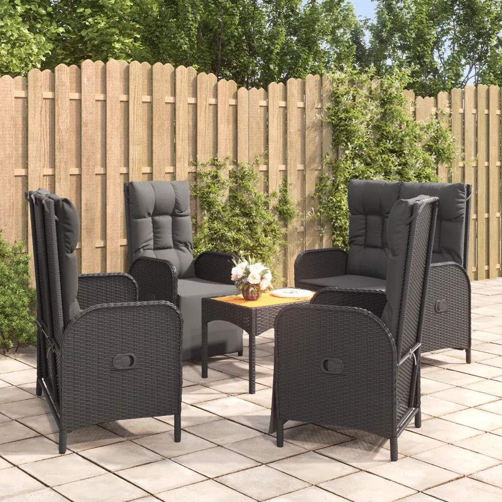 Set da Pranzo da Giardino 5 pz Nero con Cuscini in Polyrattan 3185090