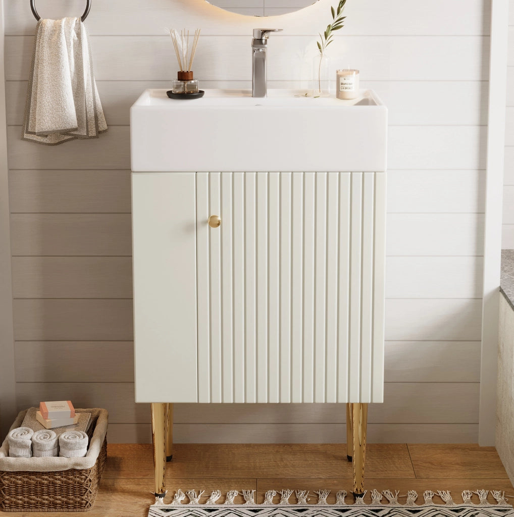 Mobile bagno compatto con lavabo in ceramica lucida e struttura in plastica 55 cm, bianco