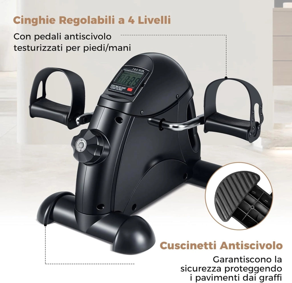 Mini Cyclette, Macchina Portatile per Pedaliere Braccia e Gambe con Display LCD, Cyclette sotto Scrivania da Interno per Allenamento, Portata 100 kg