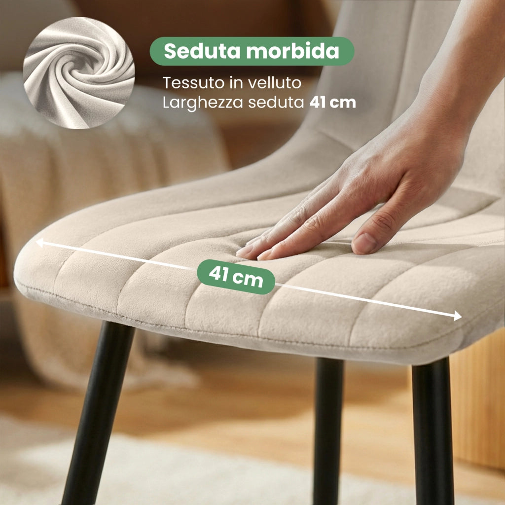 Set di 2 Sedie in velluto trapuntate LIVO Beige gambe nere