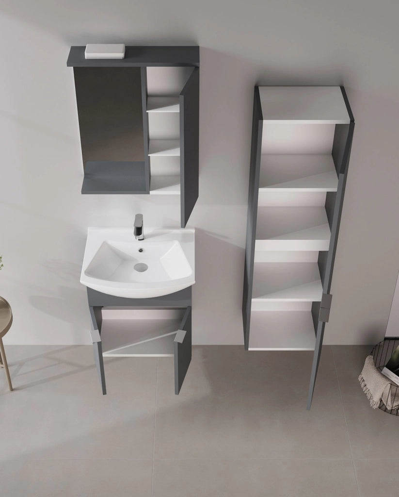 Set mobile lavabo con specchio (2 pezzi) "Purus 55" - 55 x 50 x 58 cm - Antracite opaco