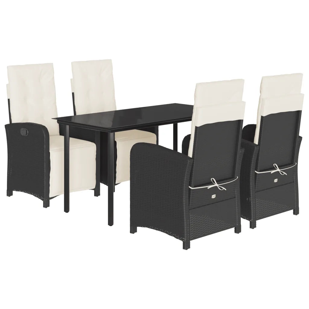 Set da Pranzo da Giardino 5 pz Nero con Cuscini in Polyrattan