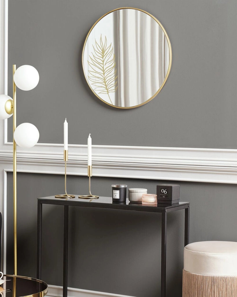 Specchio da parete rotondo con cornice dorata 57 cm motivo foglia bagno soggiorno retrò