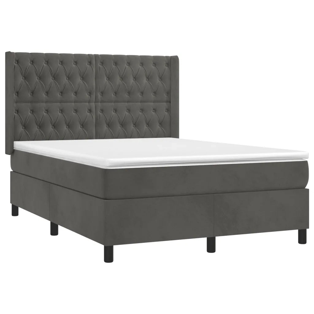 Letto a Molle con Materasso e LED Grigio Scuro 140x190 cm 3139740