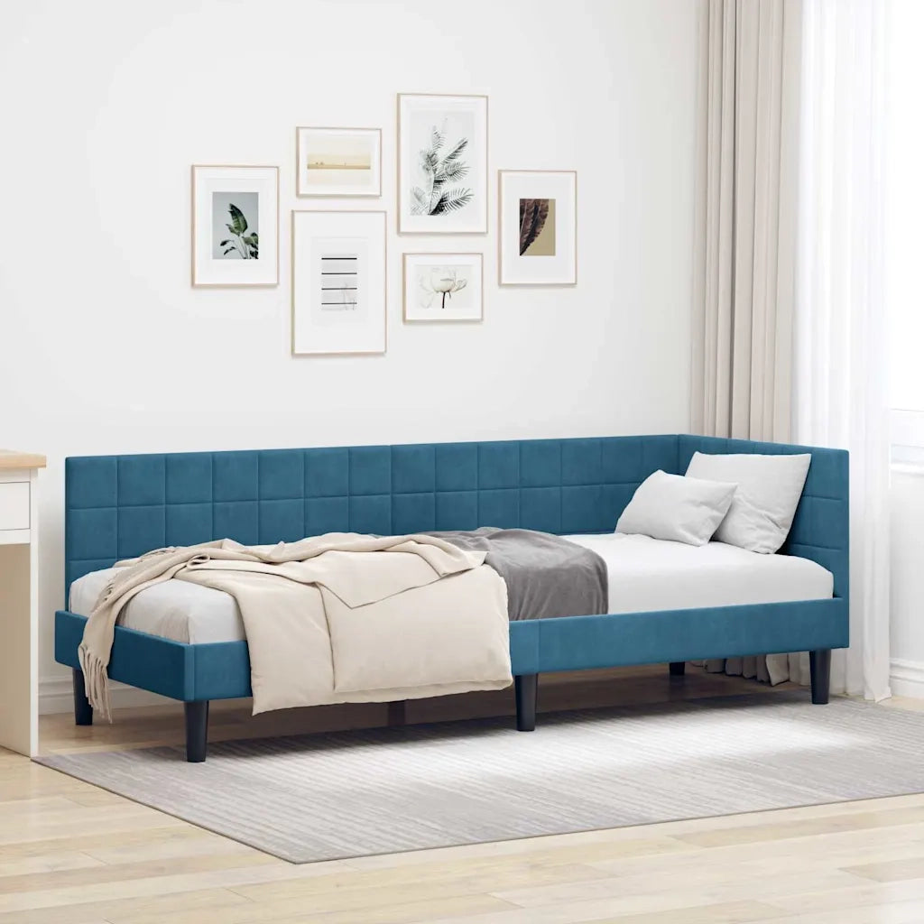 Cornice del letto ad angolo Blu 80 cm x 200 cm Velluto