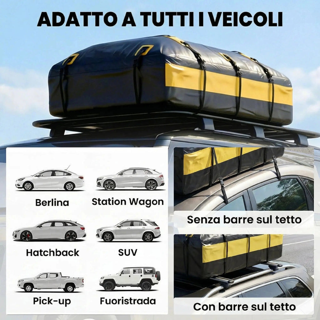 Portabagagli da Tetto 595 Litri Impermeabile, Borsa per Auto, Giallo