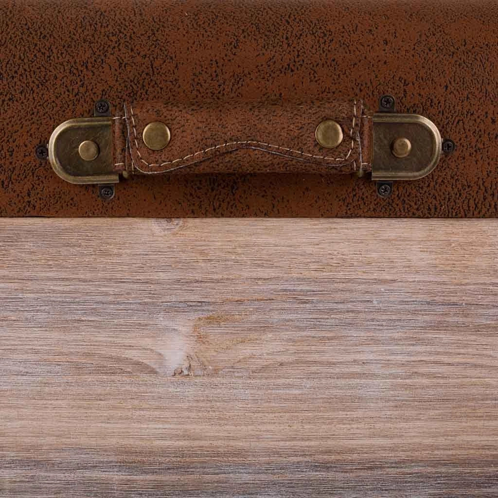Baule in legno e Sgabello in similpelle marrone 80x40x38h