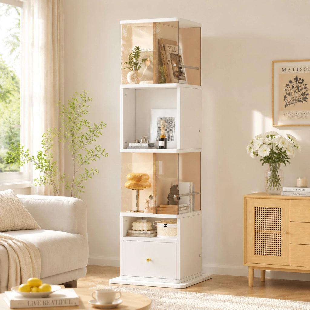 Vetrina girevole 50 x 50 x 160 cm, MDF e vetro di sicurezza marrone, bianco e marrone