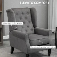 Poltrona da Salotto Stile Francese con Gambe in Legno e Cuscini Sfoderabili, 74x86x102 cm, Grigio
