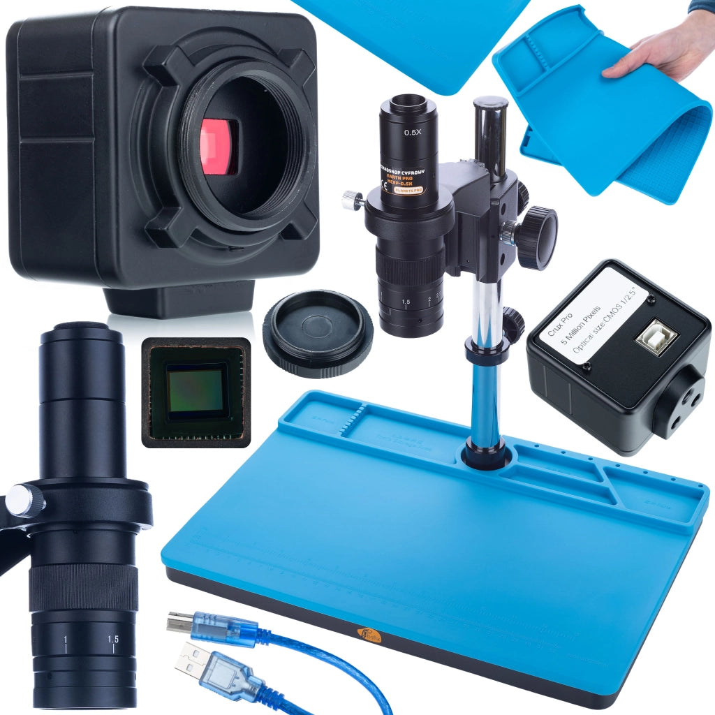Mikroscopio Digitale Earth Pro MCEP-0.5X Set con Crux PRO KMCP-HDMI-USB 5mp e Tappetino Silicone 380x260mm – Alta
