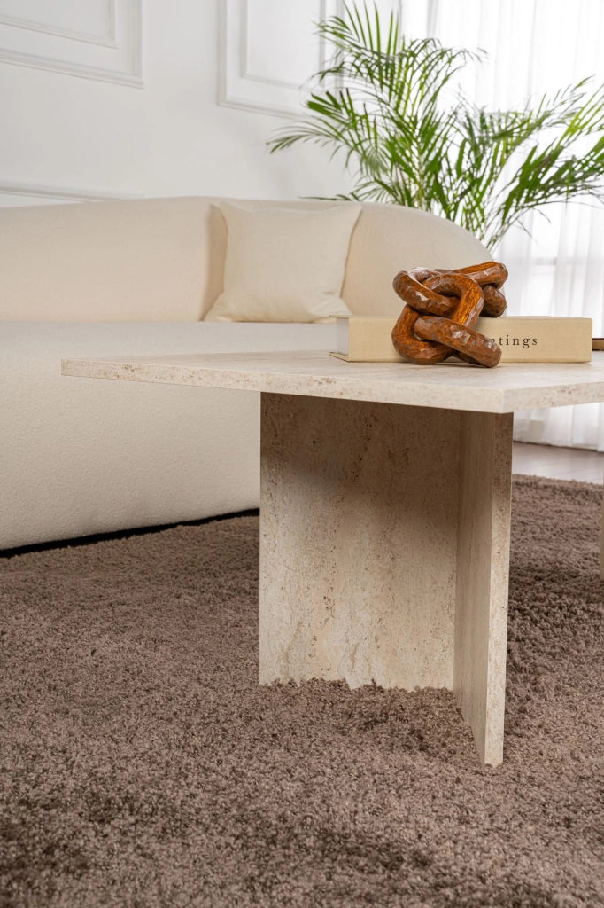 Tavolino da caffè in legno "Sabin" - 60 x 119 x 40 cm - Travertino