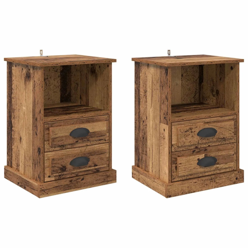 Set di 2 Comodini | Armadio da Notte | Mobiletto da notte Legno vecchio 36 x 43 x 60 cm