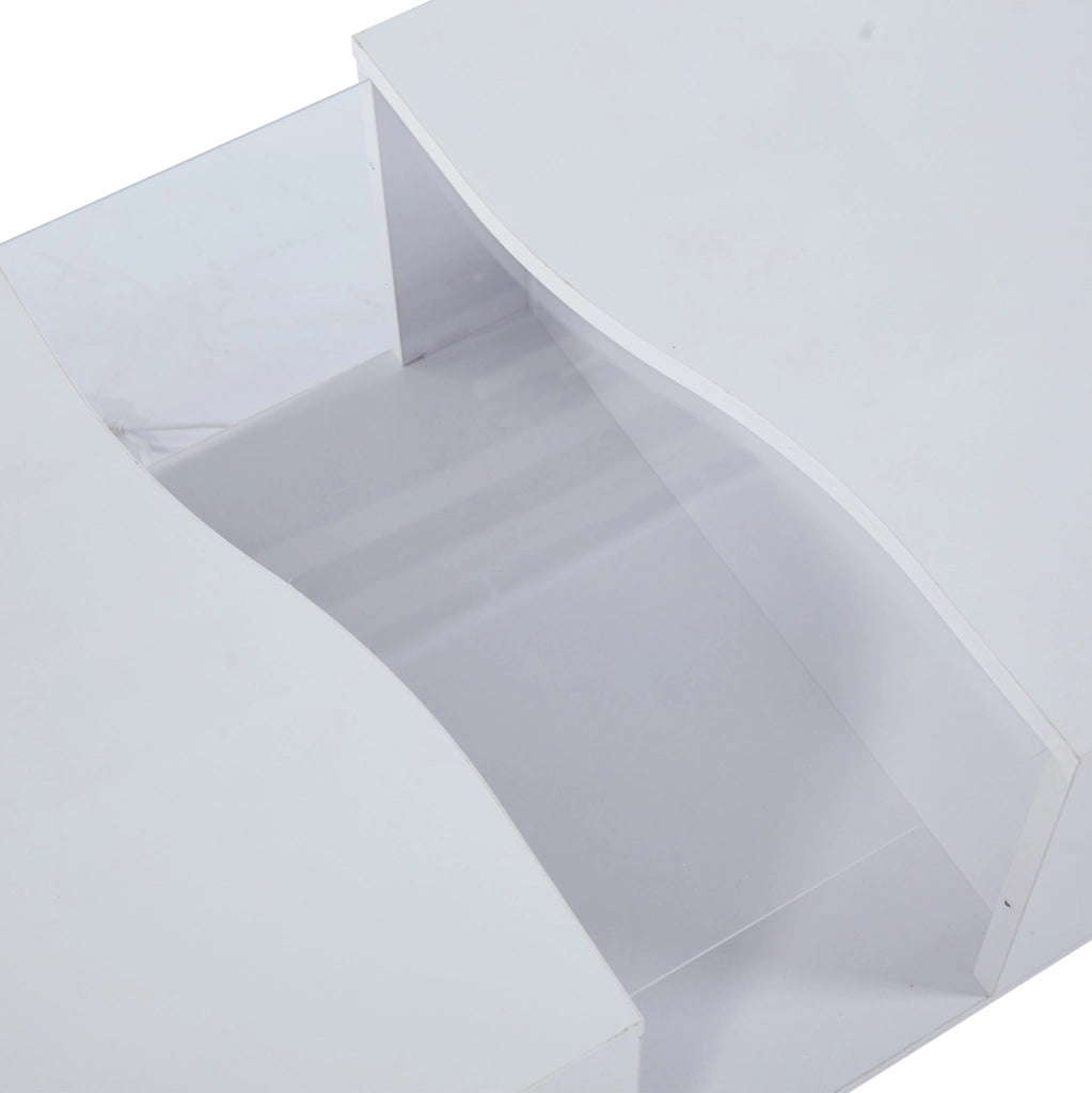 Tavolino da salotto moderno con LED; 2 cassetti; 100 x 50 x 35 cm; bianco lucido in MDF