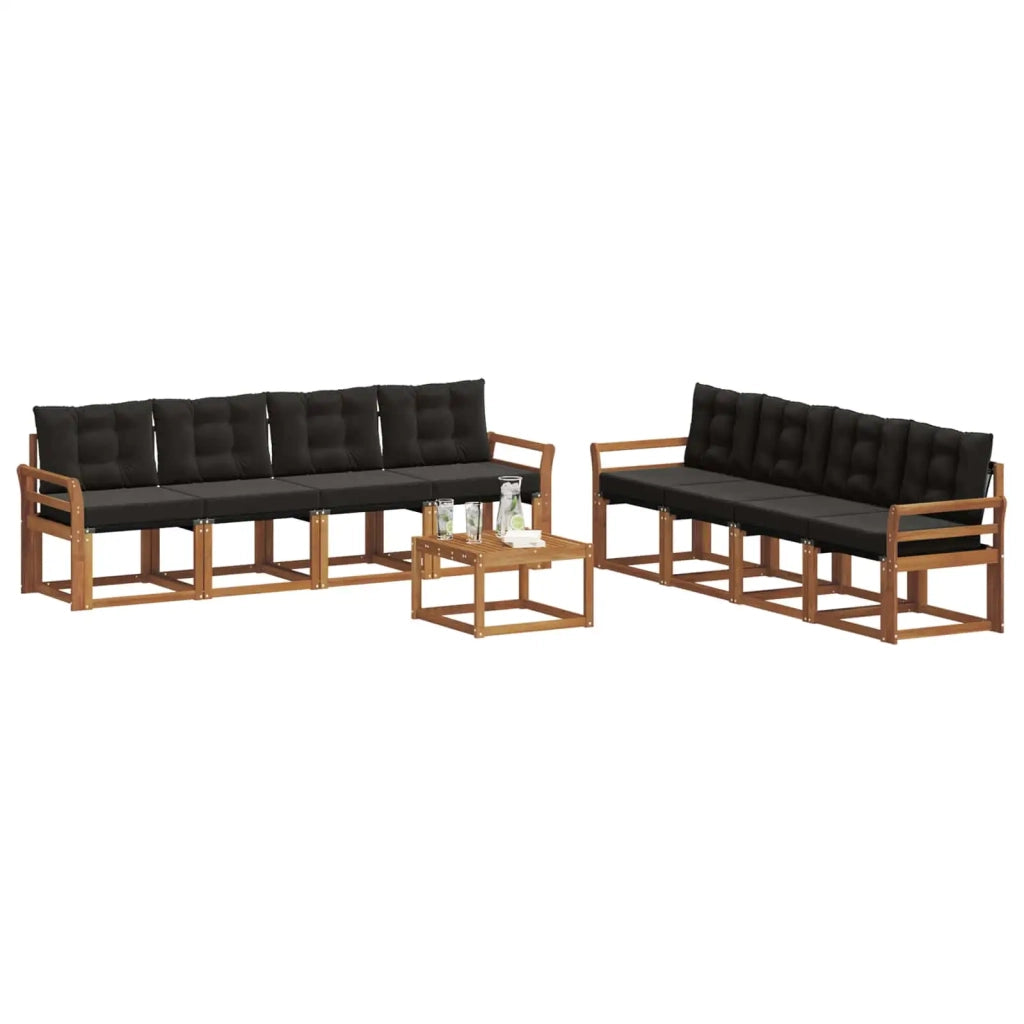 Set di divani da esterno con cuscino 9 pcs Naturale e Nero