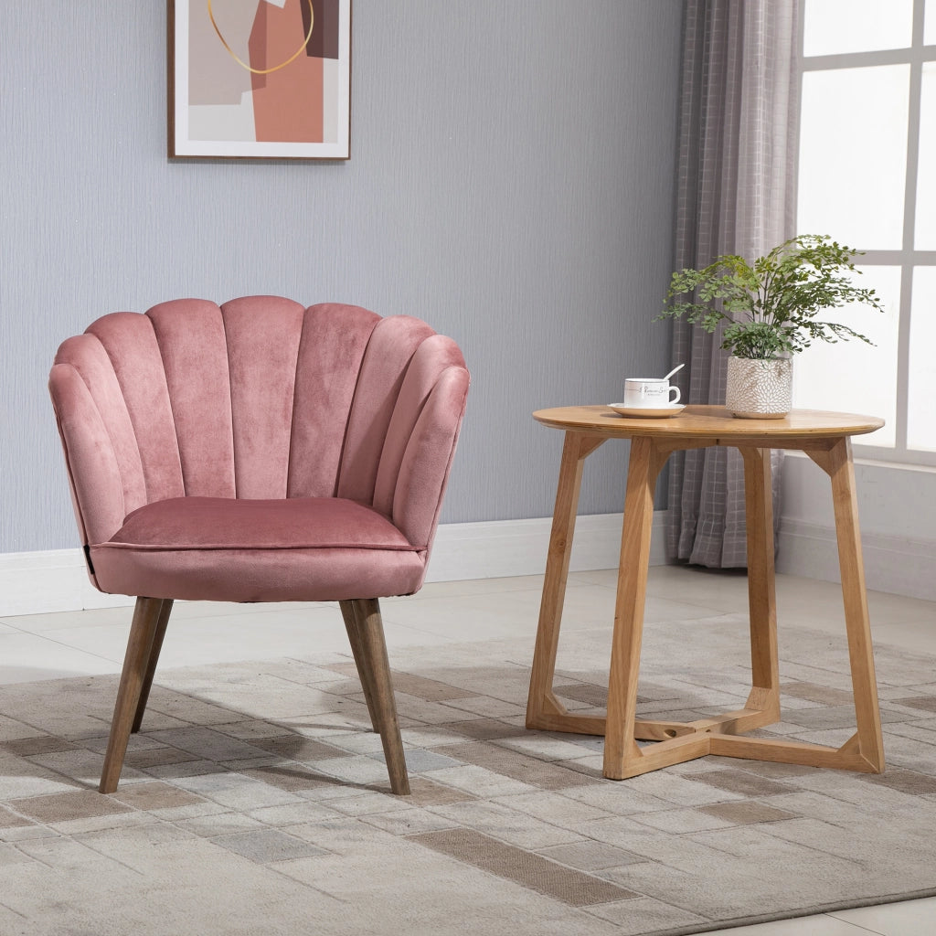 EasyComfort Poltrona Imbottita con Schienale a Conchiglia e Gambe in Legno, Poltrona in Velluto per Salotto e Camera, 66x66x78.5cm, Rosa