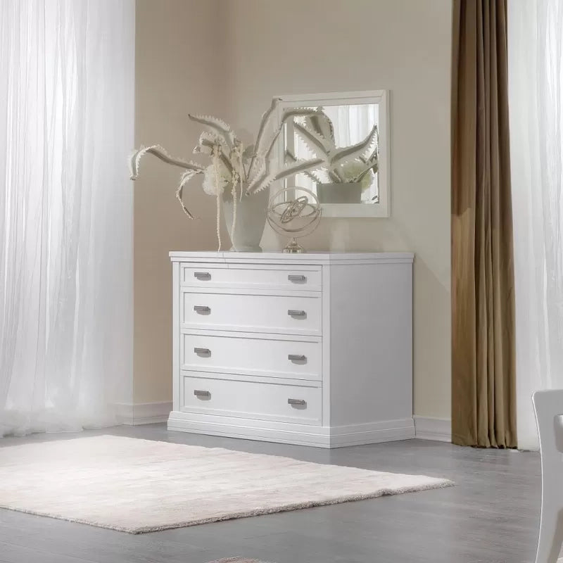 Gruppo 1 cassettiera 2 comodini classici legno shabby bianco - Mobili 2G