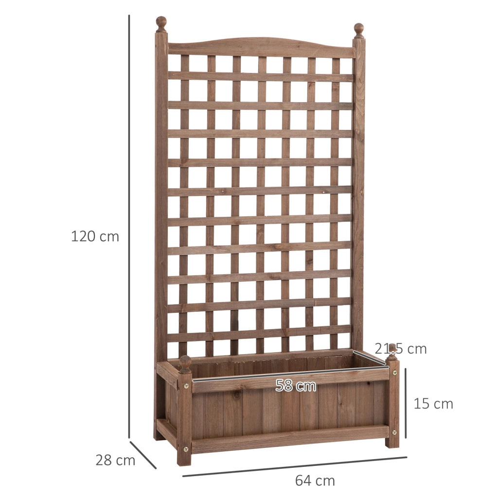 Fioriera da Esterno in Legno con Grigliato per Piante Rampicanti. 64x28x120cm. Marrone