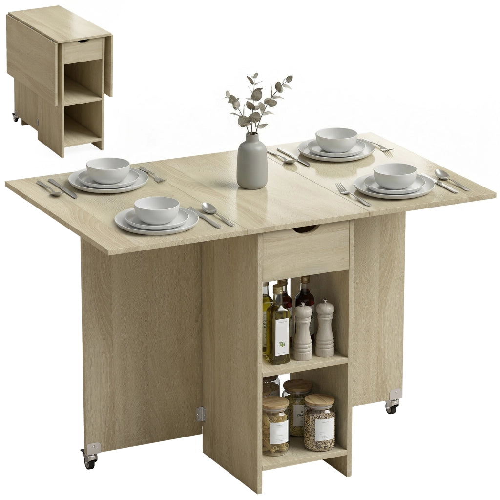 Tavolo da pranzo pieghevole e con ruote ¨C zephmum ¨C legno naturale 90x90