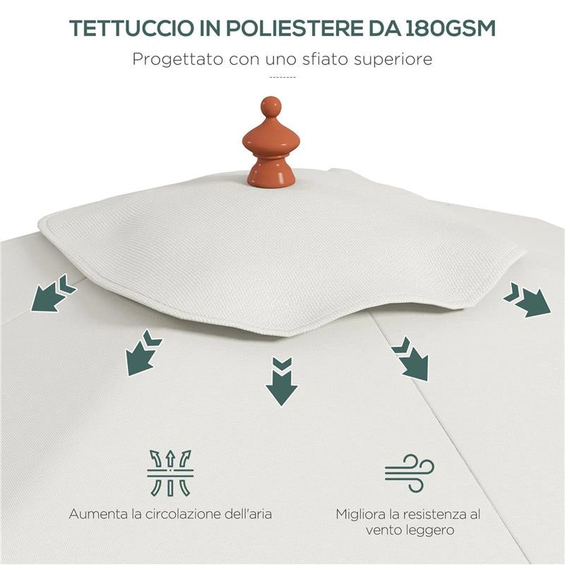 OMBRELLONE RETTANGOLARE INCLINABILE 2X1.5 M CON 6 STECCHE E APERTURA A CORDA IN BAMBÙ E POLIESTERE BEIGE