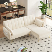 Divano angolare multifunzione con schienale reclinabile in velluto beige