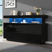 Credenza moderna nera lucida 140 cm 3 cassetti mobile soggiorno con luci led