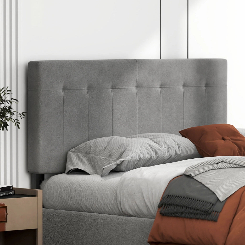 Testiera regolabile in altezza con gambe in metallo e rivestimento in velluto ¨C zephmum ¨C Grigio 140x10x106/116/126 cm