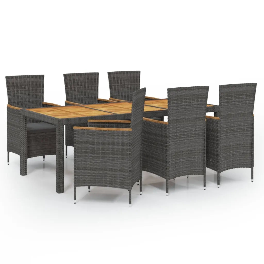 Set da Pranzo da Giardino 7 pz con Cuscini in Polyrattan Grigio cod mxl 71730