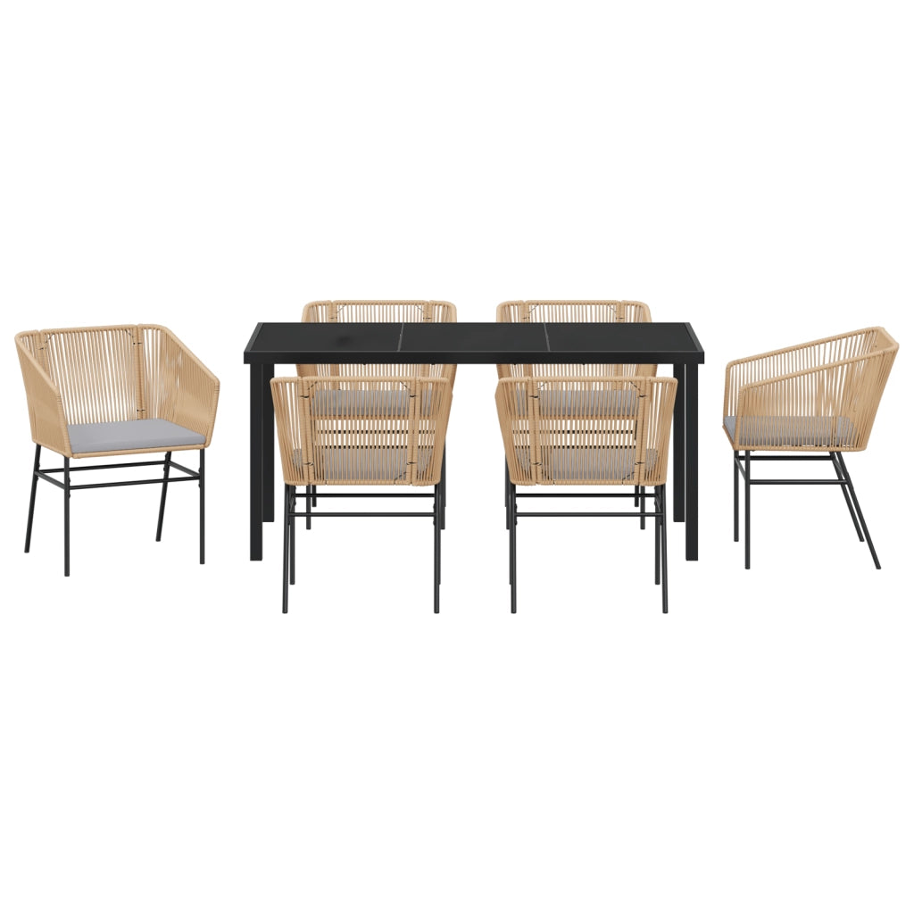 Set da Pranzo da Giardino da 7 Pezzi con Cuscini Marrone Polyrattan