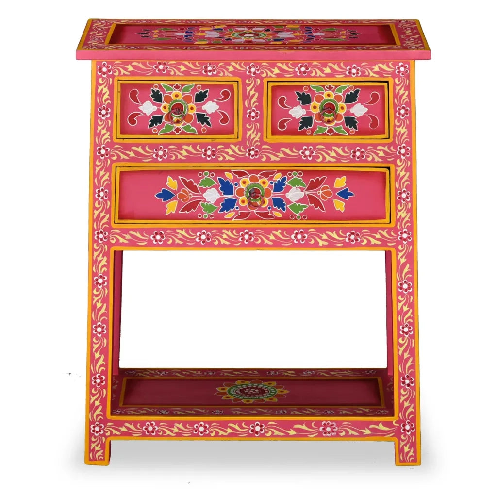 Credenza con Cassetti in Massello di Mango Rosa Dipinta a Mano 244841