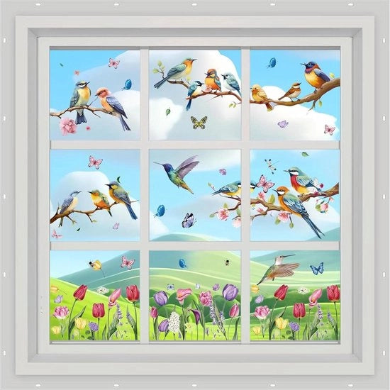 Decorazione per Finestre con Fiori e Farfalle Autoadesivi - 9 Fogli - Decorazione per Bambini per Finestre