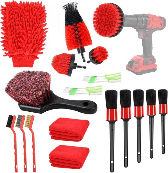 Set di dettaglio auto, 18 pezzi set di pulizia auto affidabile comprende diverse set di spazzole morbide per pulire l'interior, l'esterno, le ruote e il cruscotto