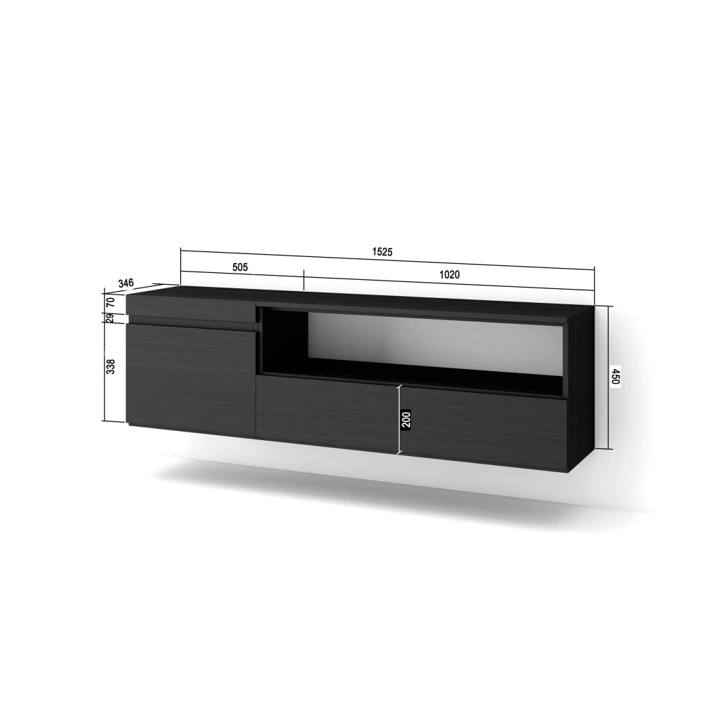 Mobile TV Soggiorno, 150x35x45cm, Per TV fino a 65", da appendere, Nero RF2483