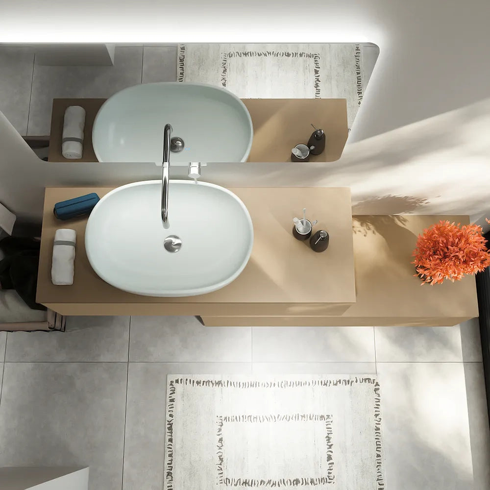 Mobile bagno sospeso modulare 120 cm sabbia opaco due cassetti con top | Bako