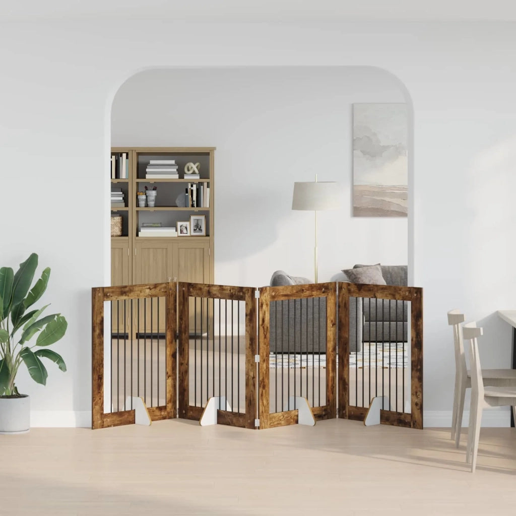 Cancello per cani con supporti 4 pcs Rovere Fumo 80 x 100 cm