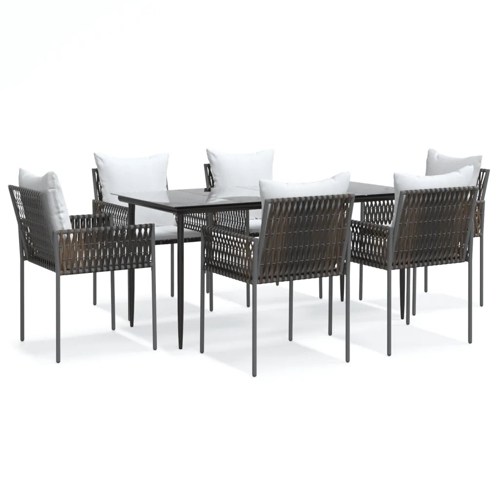 Set Pranzo da Giardino 7 pz con Cuscini in Polyrattan e Acciaiocod mxl 100641
