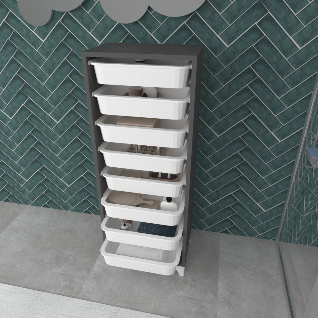 Cassettiera 'Lurøy' Organizzatore con 8 Cestini Estraibili - Mobile a Torre Contenitore - Antracite / Bianco [en.casa]