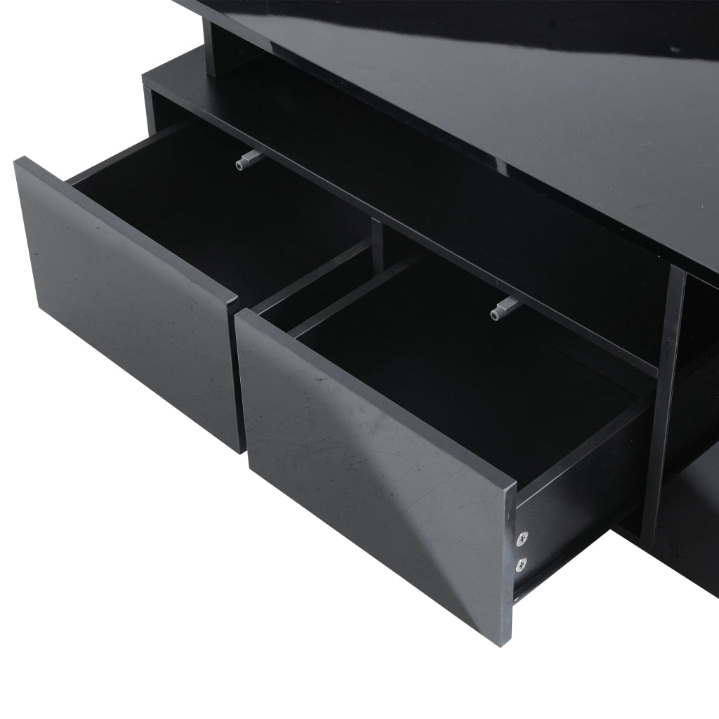 Tavolino da caffè rettangolare con 2 cassetti, LED, 3 livelli e vano laterale per soggiorno, nero, 100 × 50 × 35 cm