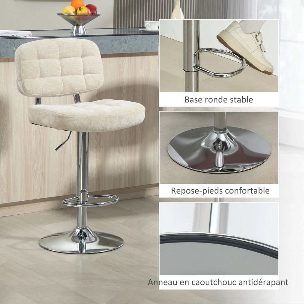 Sgabelli da bar con schienale, regolabili e poggiapiedi ¨C zephmum ¨C Struttura metallo, beige